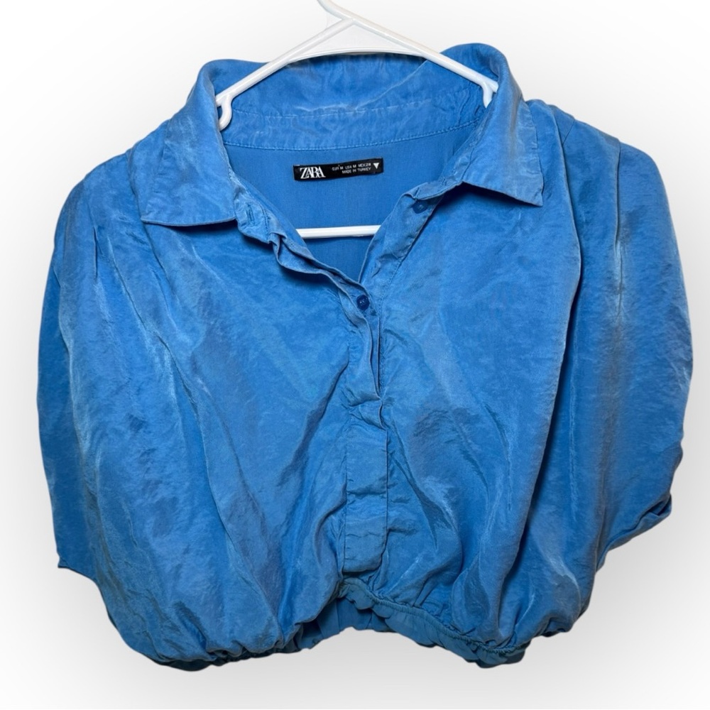 Zara royal Blue Parachute Style Button Front Crop Top - Size Medium - Picture 2 of 6